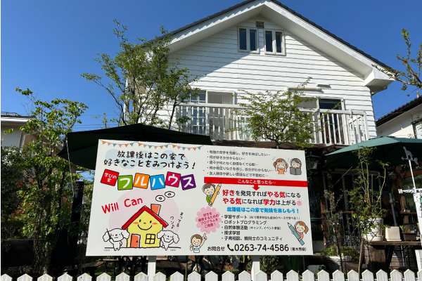 庭側の通学路に見える看板